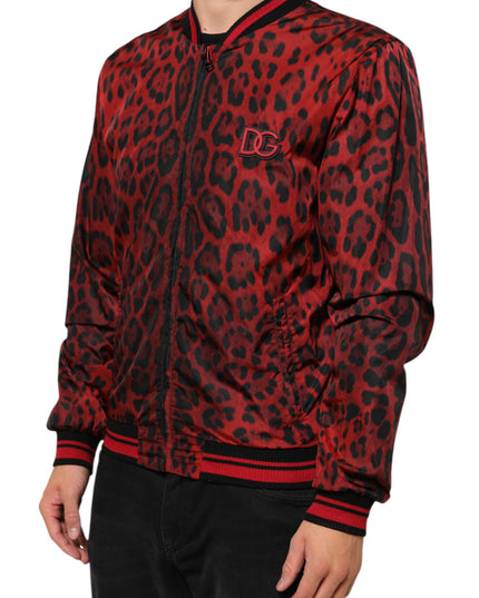 Dolce & Gabbana Red Leopard Print Full Zip Bomber Men Jacket