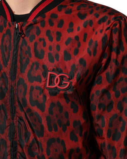 Dolce & Gabbana Red Leopard Print Full Zip Bomber Men Jacket