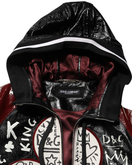 Dolce & Gabbana Multicolor Hooded Leather DG King Men Biker Jacket