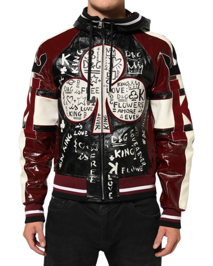 Dolce & Gabbana Multicolor Hooded Leather DG King Men Biker Jacket