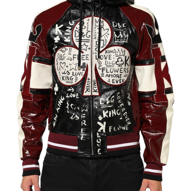 Dolce & Gabbana Multicolor Hooded Leather DG King Men Biker Jacket