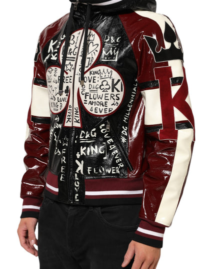 Dolce & Gabbana Multicolor Hooded Leather DG King Men Biker Jacket
