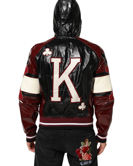 Dolce & Gabbana Multicolor Hooded Leather DG King Men Biker Jacket