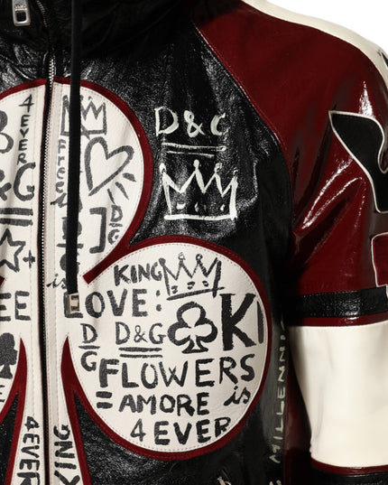 Dolce & Gabbana Multicolor Hooded Leather DG King Men Biker Jacket