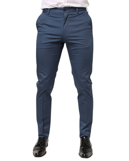 Dolce & Gabbana Blue Cotton Mid Waist Dress Men Trouser Pants