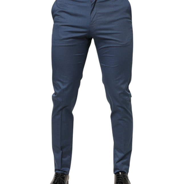 Dolce & Gabbana Blue Cotton Mid Waist Dress Men Trouser Pants