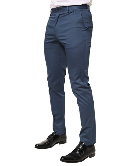 Dolce & Gabbana Blue Cotton Mid Waist Dress Men Trouser Pants