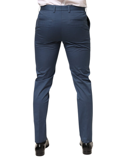 Dolce & Gabbana Blue Cotton Mid Waist Dress Men Trouser Pants