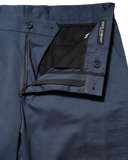 Dolce & Gabbana Blue Cotton Mid Waist Dress Men Trouser Pants