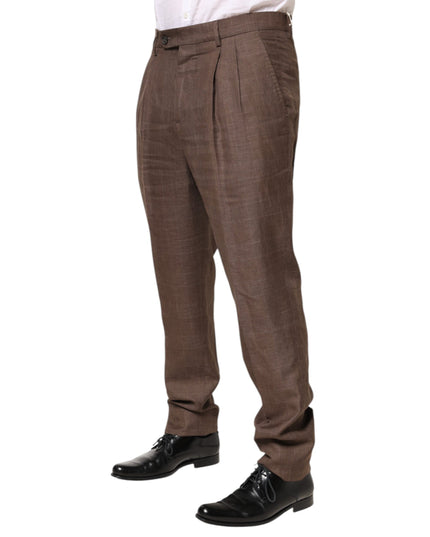 Brunello Cucinelli Brown Wool Mid Waist Dress Trouser Pants