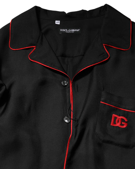 Dolce & Gabbana Black Red Contrast Trim Silk Casual Shirt