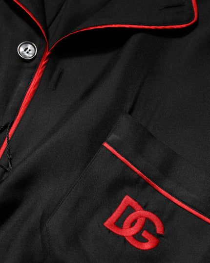 Dolce & Gabbana Black Red Contrast Trim Silk Casual Shirt