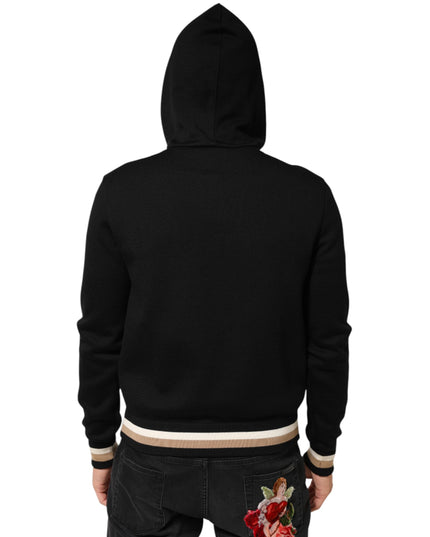 Dolce & Gabbana Black Leopard Logo Hooded Sweatshirt Sweater