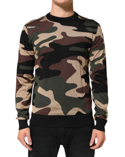Dolce & Gabbana Multicolor Camouflage Crew Neck Men Pullover Sweater