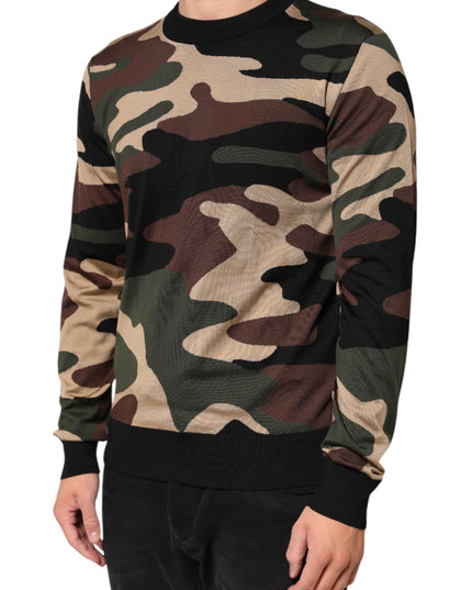 Dolce & Gabbana Multicolor Camouflage Crew Neck Men Pullover Sweater