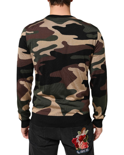 Dolce & Gabbana Multicolor Camouflage Crew Neck Men Pullover Sweater
