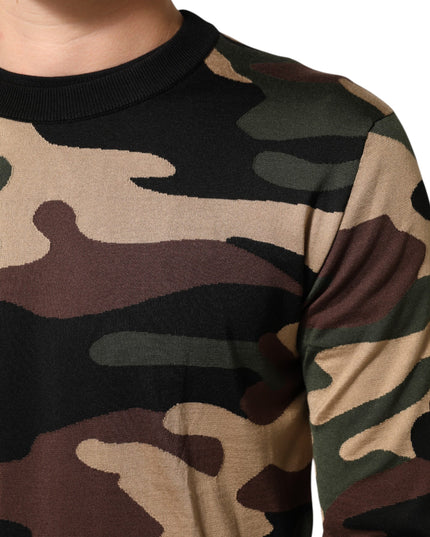 Dolce & Gabbana Multicolor Camouflage Crew Neck Men Pullover Sweater