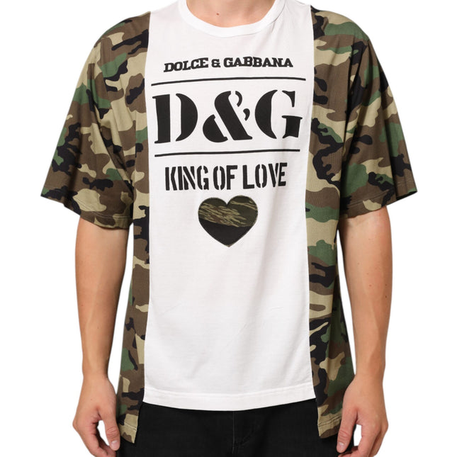 Dolce & Gabbana White Logo Camouflage Crew Neck Men T-shirt