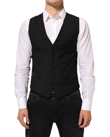Dolce & Gabbana Black Wool Dress Formal Men Waistcoat Vest