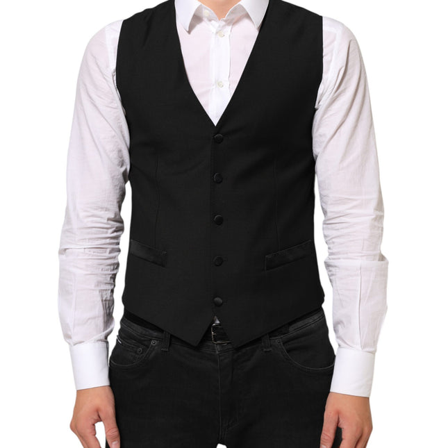 Dolce & Gabbana Black Wool Dress Formal Men Waistcoat Vest