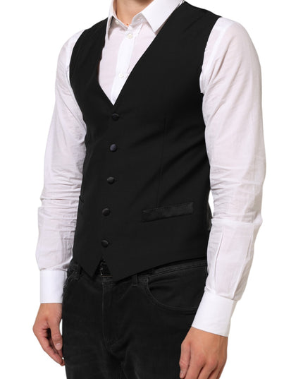 Dolce & Gabbana Black Wool Dress Formal Men Waistcoat Vest