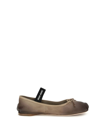 Miu Miu Brown Calf Leather Bos Taurus Ballet Flats