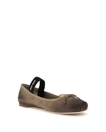 Miu Miu Brown Calf Leather Bos Taurus Ballet Flats