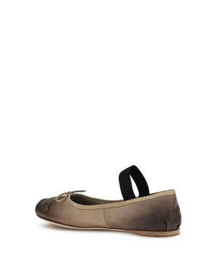 Miu Miu Brown Calf Leather Bos Taurus Ballet Flats