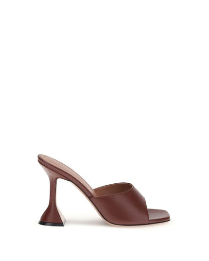 Amina Muaddi Brown Calf Leather Bos Taurus Stiletto Heel Sandals