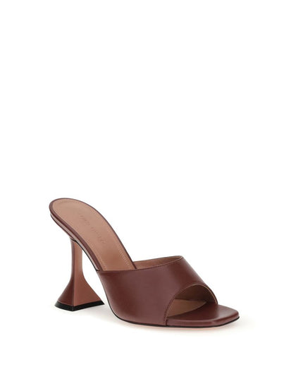 Amina Muaddi Brown Calf Leather Bos Taurus Stiletto Heel Sandals