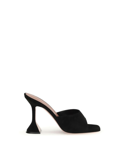 Amina Muaddi Black Calf Leather Bos Taurus Stiletto Heel Sandals