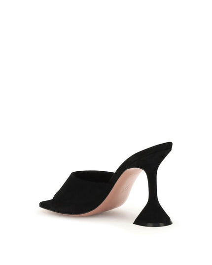 Amina Muaddi Black Calf Leather Bos Taurus Stiletto Heel Sandals