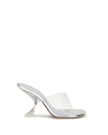 Amina Muaddi Silver Calf Leather Bos Taurus Stiletto Heel Sandals