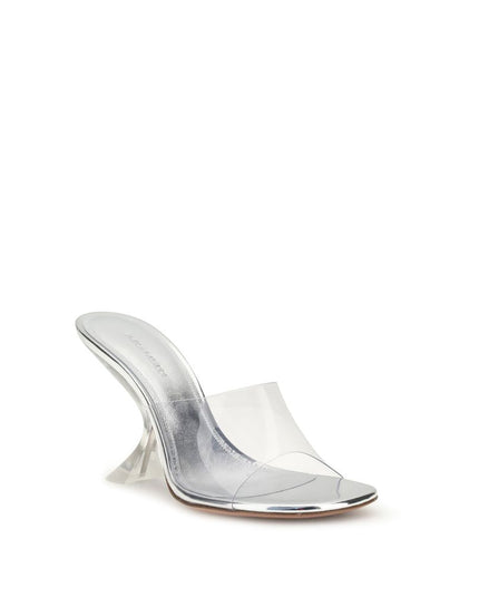 Amina Muaddi Silver Calf Leather Bos Taurus Stiletto Heel Sandals