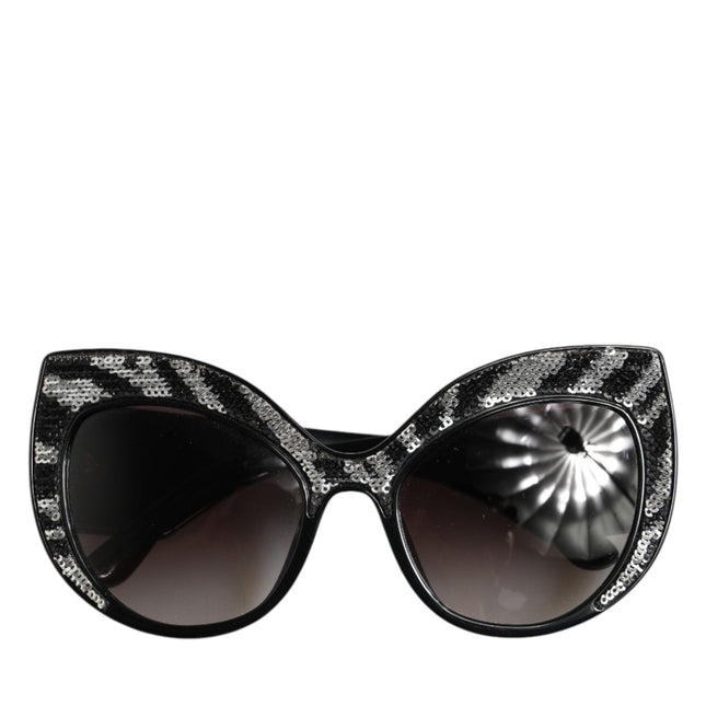 Dolce & Gabbana Black Silver Sequin Butterfly Polarized Sunglasses
