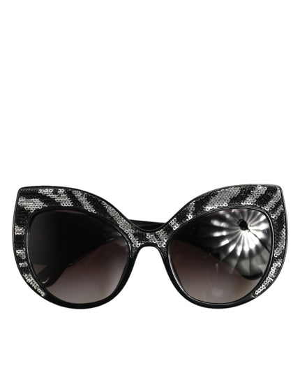 Dolce & Gabbana Black Silver Sequin Butterfly Polarized Sunglasses