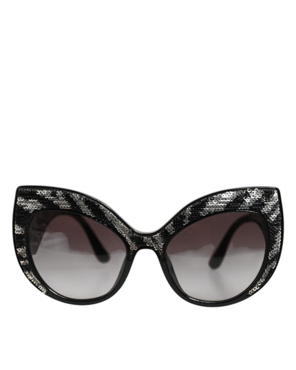 Dolce & Gabbana Black Silver Sequin Butterfly Polarized Sunglasses