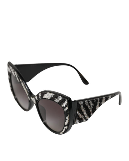 Dolce & Gabbana Black Silver Sequin Butterfly Polarized Sunglasses