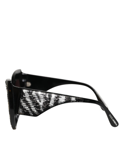 Dolce & Gabbana Black Silver Sequin Butterfly Polarized Sunglasses