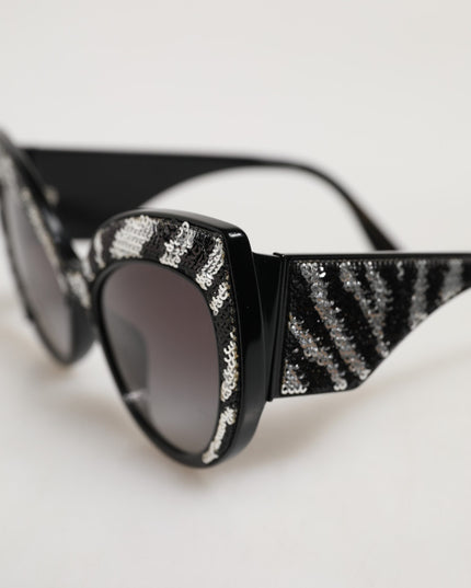 Dolce & Gabbana Black Silver Sequin Butterfly Polarized Sunglasses