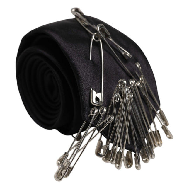 Dolce & Gabbana Black Safety Pins Silk Adjustable Necktie Accessory Tie