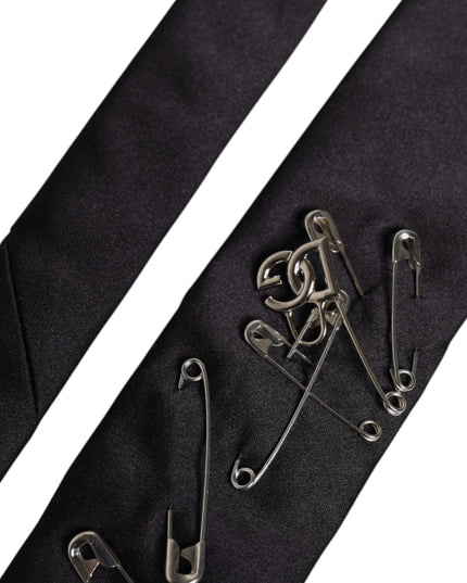 Dolce & Gabbana Black Safety Pins Silk Adjustable Necktie Accessory Tie