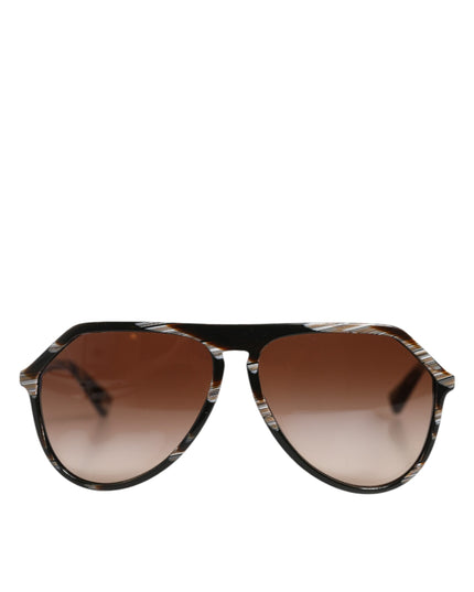 Dolce & Gabbana Modified Aviator Striped Brown Acetate Gradient Sunglasses