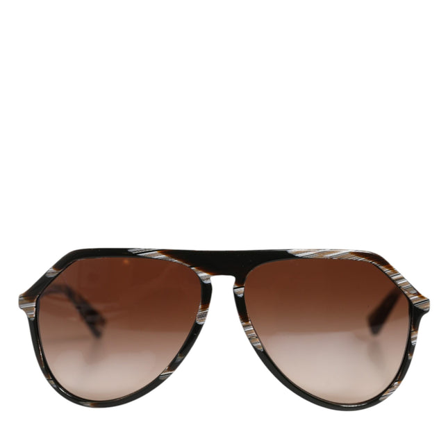 Dolce & Gabbana Modified Aviator Striped Brown Acetate Gradient Sunglasses