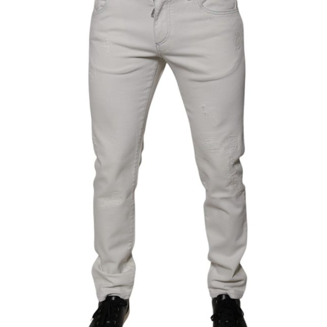 Dolce & Gabbana White Cotton Stretch Skinny Men Denim Jeans