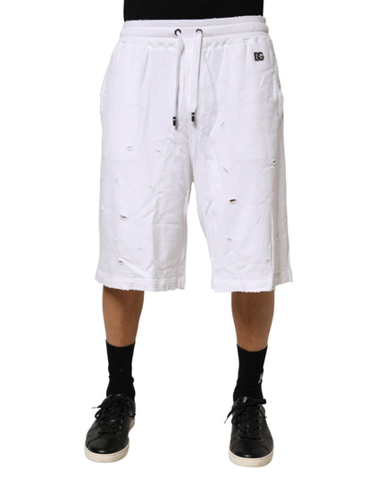 Dolce & Gabbana White Distressed Cotton Men Bermuda Shorts