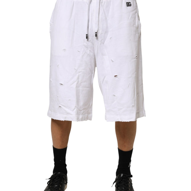Dolce & Gabbana White Distressed Cotton Men Bermuda Shorts
