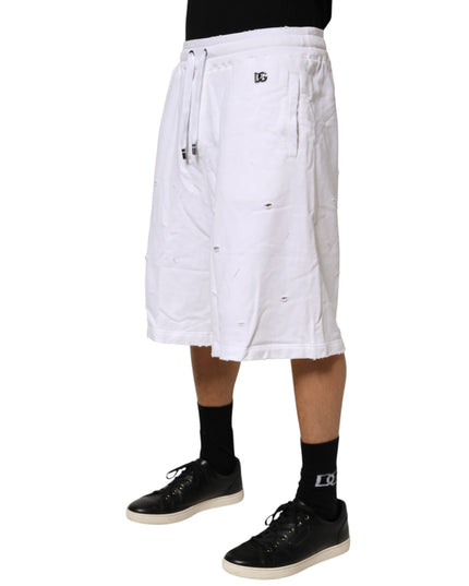 Dolce & Gabbana White Distressed Cotton Men Bermuda Shorts