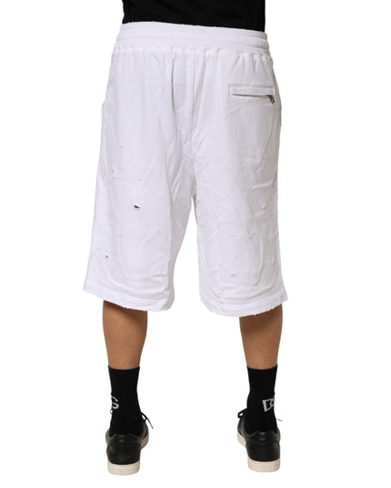 Dolce & Gabbana White Distressed Cotton Men Bermuda Shorts