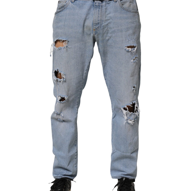 Dolce & Gabbana Blue Cotton Distressed Slim Fit Denim Jeans